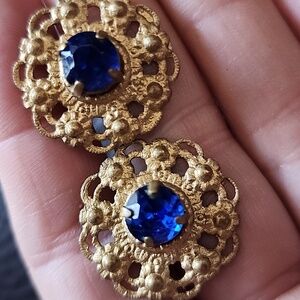 VTG Gold and Blue Clip Earrings
